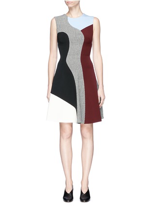 Main View - Click To Enlarge - VICTORIA BECKHAM - Colourblock ladder houndstooth panel flare dress