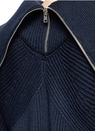 Detail View - Click To Enlarge - VICTORIA BECKHAM - Convertible collar virgin wool rib knit jacket