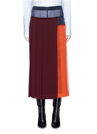 Main View - Click To Enlarge - VICTORIA BECKHAM - Colourblock pleated georgette midi skirt
