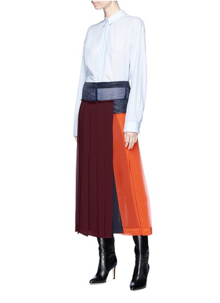 Figure View - Click To Enlarge - VICTORIA BECKHAM - Colourblock pleated georgette midi skirt