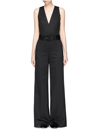 Main View - Click To Enlarge - THEORY - Belted crepe wide leg jumpsuit