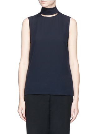 Main View - Click To Enlarge - THEORY - Cutout neck silk georgette sleeveless top