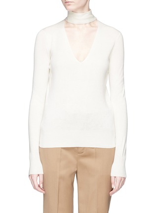 Main View - Click To Enlarge - THEORY - Button collar cutout V-neck silk blend sweater