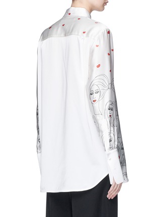 Back View - Click To Enlarge - VICTORIA, VICTORIA BECKHAM - Portrait and lips doodle print silk satin shirt