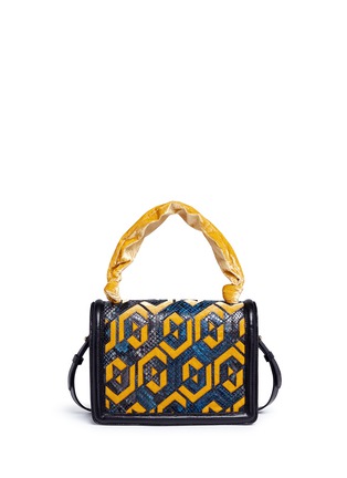 Detail View - Click To Enlarge - DRIES VAN NOTEN - Geometric velvet panel snake embossed leather handbag