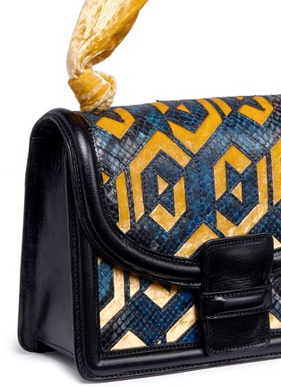  - DRIES VAN NOTEN - Geometric velvet panel snake embossed leather handbag