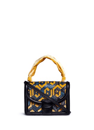 Main View - Click To Enlarge - DRIES VAN NOTEN - Geometric velvet panel snake embossed leather handbag