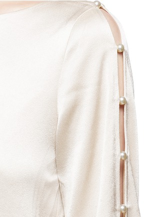 Detail View - Click To Enlarge - ALICE & OLIVIA - 'Genia' faux pearl bell sleeve satin top