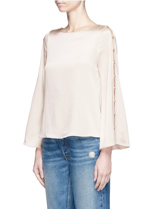 Front View - Click To Enlarge - ALICE & OLIVIA - 'Genia' faux pearl bell sleeve satin top