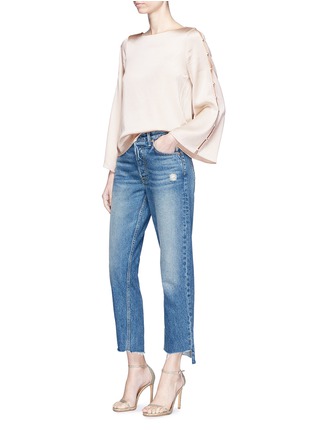 Figure View - Click To Enlarge - ALICE & OLIVIA - 'Genia' faux pearl bell sleeve satin top