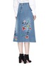 Back View - Click To Enlarge - ALICE & OLIVIA - 'Libbie' bird and flower embellished A-line denim midi skirt