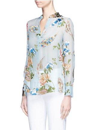 Front View - Click To Enlarge - ALICE & OLIVIA - 'Amos' floral paisley burnout appliqué tunic shirt