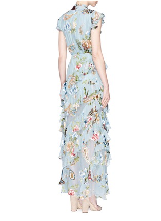 Back View - Click To Enlarge - ALICE & OLIVIA - 'Lessie' scarf ruffle floral fil coupé chiffon dress