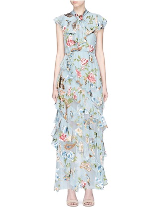 Main View - Click To Enlarge - ALICE & OLIVIA - 'Lessie' scarf ruffle floral fil coupé chiffon dress