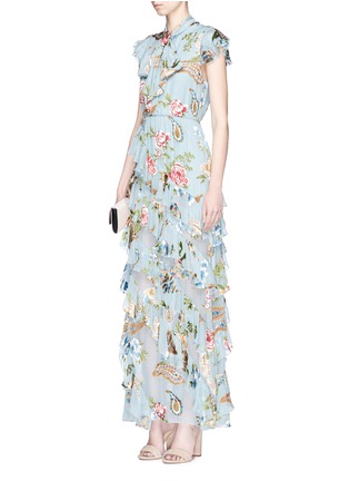 Figure View - Click To Enlarge - ALICE & OLIVIA - 'Lessie' scarf ruffle floral fil coupé chiffon dress