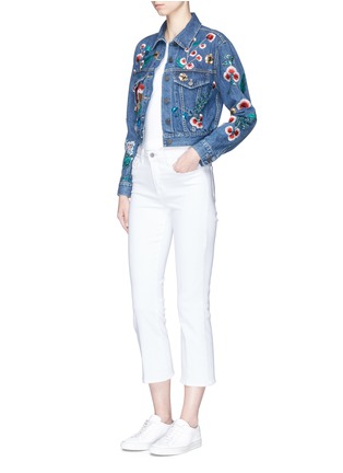 Figure View - Click To Enlarge - ALICE & OLIVIA - 'Chloe' floral embellished cropped denim jacket