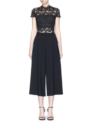 Main View - Click To Enlarge - ALICE & OLIVIA - 'Elysia' floral lace panel pleated gaucho jumpsuit