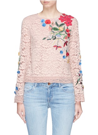 Main View - Click To Enlarge - ALICE & OLIVIA - 'Pasha' embellished floral embroidery guipure lace top