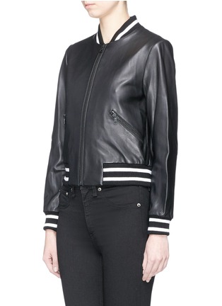 Front View - Click To Enlarge - ALICE & OLIVIA - 'Demia' ring embellished slogan cropped leather bomber jacket