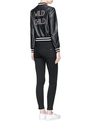 Figure View - Click To Enlarge - ALICE & OLIVIA - 'Demia' ring embellished slogan cropped leather bomber jacket