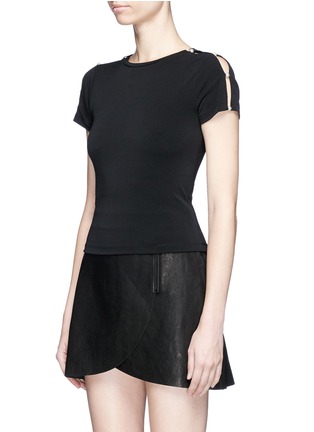 Front View - Click To Enlarge - ALICE & OLIVIA - 'Troy' faux pearl sleeve cropped crepe T-shirt