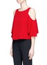 Front View - Click To Enlarge - ALICE & OLIVIA - 'Coralee' ruffle cold shoulder cropped crepe top