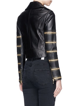 Back View - Click To Enlarge - ALICE & OLIVIA - 'Cody' stripe embellished cropped leather biker jacket