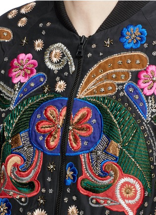 Detail View - Click To Enlarge - ALICE & OLIVIA - 'Felisa' floral embellished silk bomber jacket