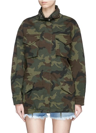Main View - Click To Enlarge - ALICE & OLIVIA - 'Russo' slogan patch camouflage print oversized parka