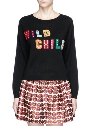 Main View - Click To Enlarge - ALICE & OLIVIA - 'Bao' strass embellished slogan wool sweater