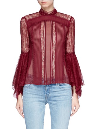 Main View - Click To Enlarge - ALICE & OLIVIA - 'Ivy' handkerchief cuff guipure lace panelled crépon top