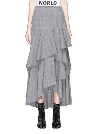 Main View - Click To Enlarge - ALICE & OLIVIA - 'Martina' check plaid asymmetric ruffle virgin wool skirt