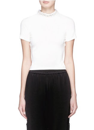 Main View - Click To Enlarge - ALICE & OLIVIA - 'Jazmine' faux pearl collar cropped T-shirt