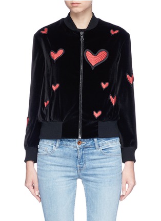 Main View - Click To Enlarge - ALICE & OLIVIA - 'Lila' heart patch velvet bomber jacket