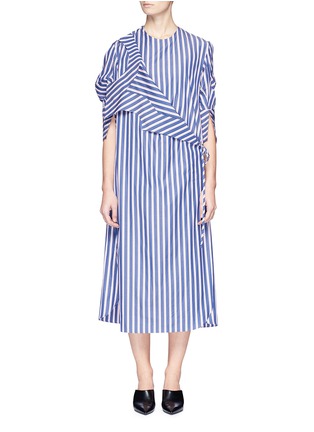 Main View - Click To Enlarge - MINKI - Stripe mock wrap poplin shirt dress