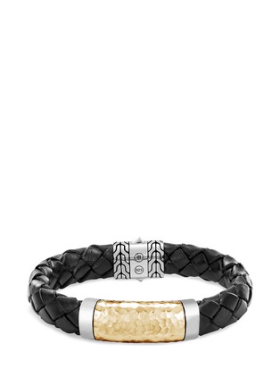 Main View - Click To Enlarge - JOHN HARDY - 18k yellow gold silver hammered charm braided leather bracelet
