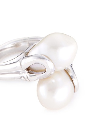 Detail View - Click To Enlarge - JOHN HARDY - Freshwater pearl rhodium silver bamboo bypass ring