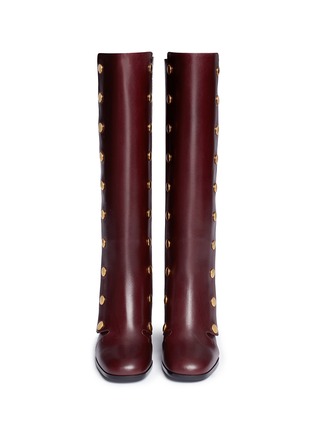 Front View - Click To Enlarge - MULBERRY - 'Marylebone' press stud knee high leather boots