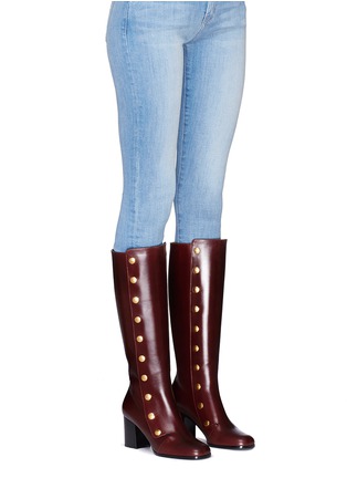 Figure View - Click To Enlarge - MULBERRY - 'Marylebone' press stud knee high leather boots