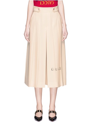 Main View - Click To Enlarge - GUCCI - Logo stamp print pleated wool twill culottes