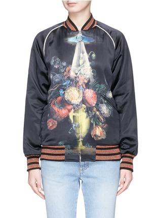 Main View - Click To Enlarge - GUCCI - UFO floral print silk satin bomber jacket