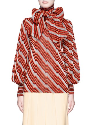 Main View - Click To Enlarge - GUCCI - Detachable pussybow collar diagonal Lurex knit sweater