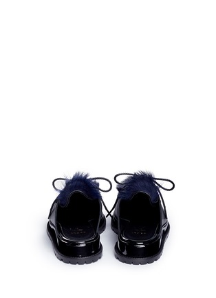 Back View - Click To Enlarge - SACAI - Leather and lambskin shearling platform loafer slides