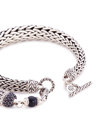 Detail View - Click To Enlarge - JOHN HARDY - Sapphire onyx tassel charm silver woven chain bracelet