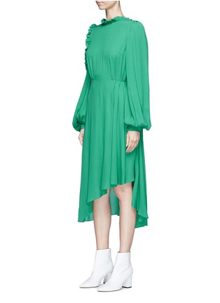 Front View - Click To Enlarge - MAGDA BUTRYM - 'Calgiari' cutout shoulder silk midi dress