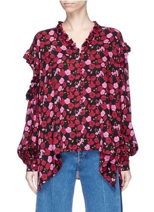 Main View - Click To Enlarge - MAGDA BUTRYM - 'Forli' cutout shoulder floral print silk shirt