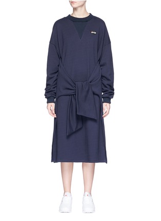 Main View - Click To Enlarge - GROUND ZERO - Ruched sleeves tie front sweatshirt dress