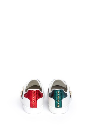 Back View - Click To Enlarge - GUCCI - 'Ace' glass pearl studded leather sneakers