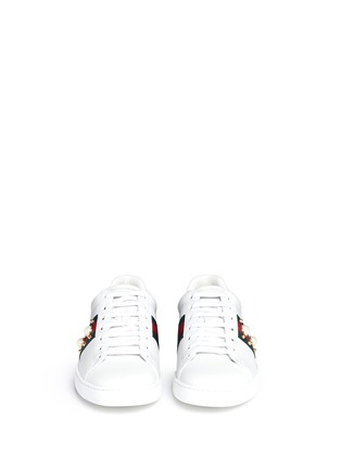 Front View - Click To Enlarge - GUCCI - 'Ace' glass pearl studded leather sneakers