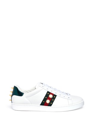 Main View - Click To Enlarge - GUCCI - 'Ace' glass pearl studded leather sneakers